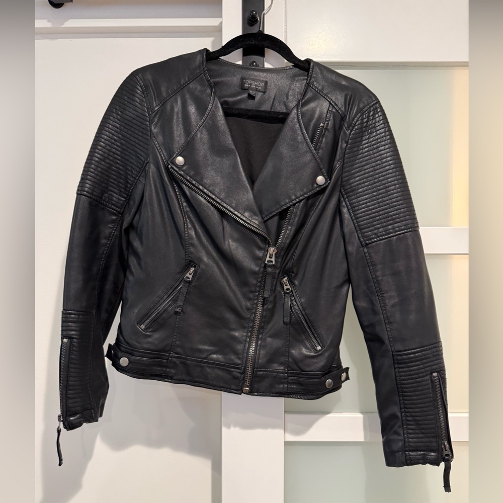 Topshop Black Faux Leather Moto Jacket size 6